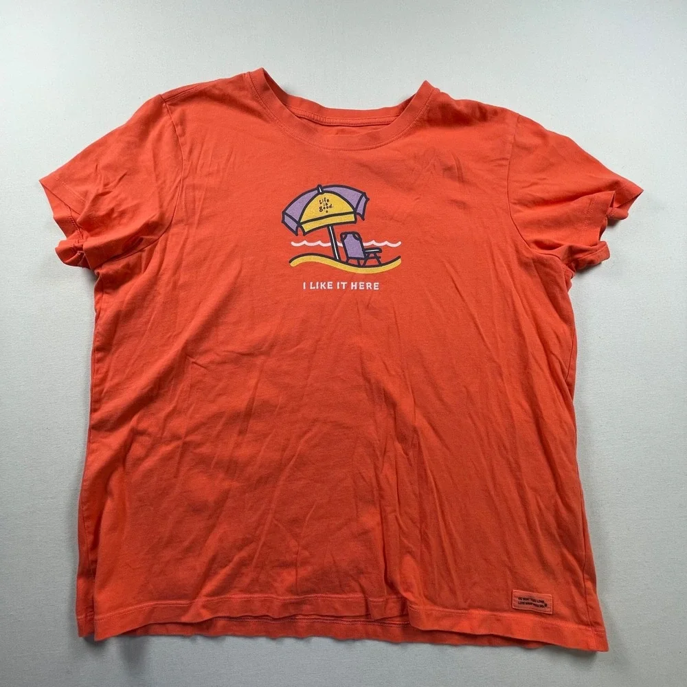 Life is Good Womens XL Crusher Tee Coral Orange Beach Graphic T-Shirt
